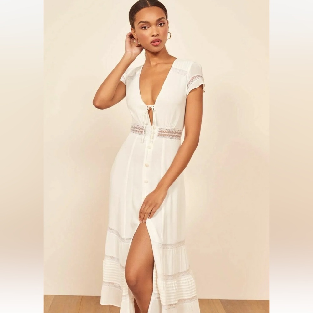 Reformation Garland Lace Trim Midi Dress Ivory
White Size 12